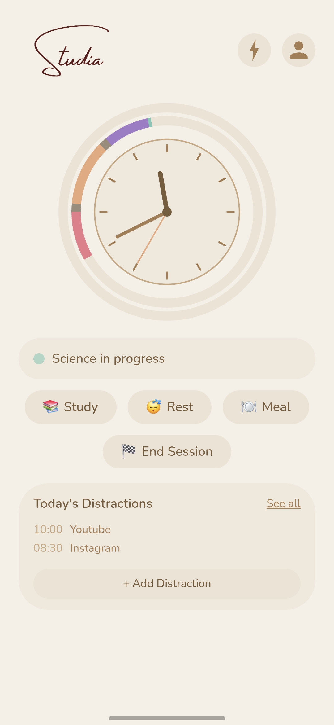 Studia main session view